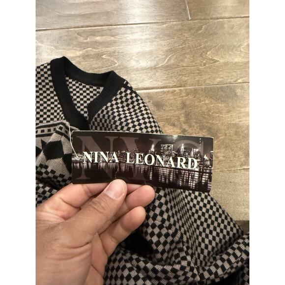 Nina Leonard Womens Geometric Print Mink Black Knit Sweater Dress Size L NWT NEW - Picture 7 of 10